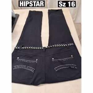 Hipstar Vintage Black Belted Studded Beaded Jeans Sz 16
